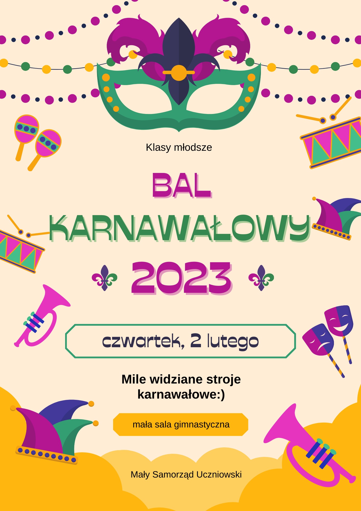 Bal karnawałowy dla klas młodszych.
